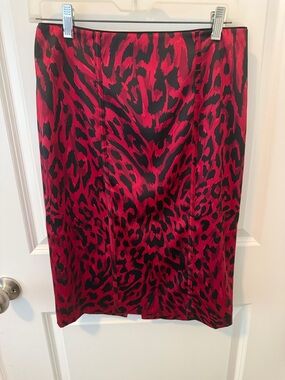 White House Black Market Red and Black Animal-Print Pencil Skirt